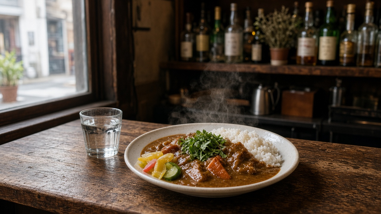 夜はバーのカウンターで、昼にカレーが出されている東京の間借り営業のイメージ写真