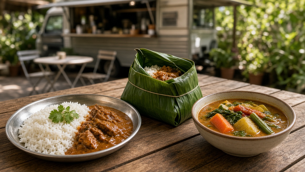 皿盛り、スープカレー、バナナ葉包みなど、続けて訪ねられる営業のイメージ写真